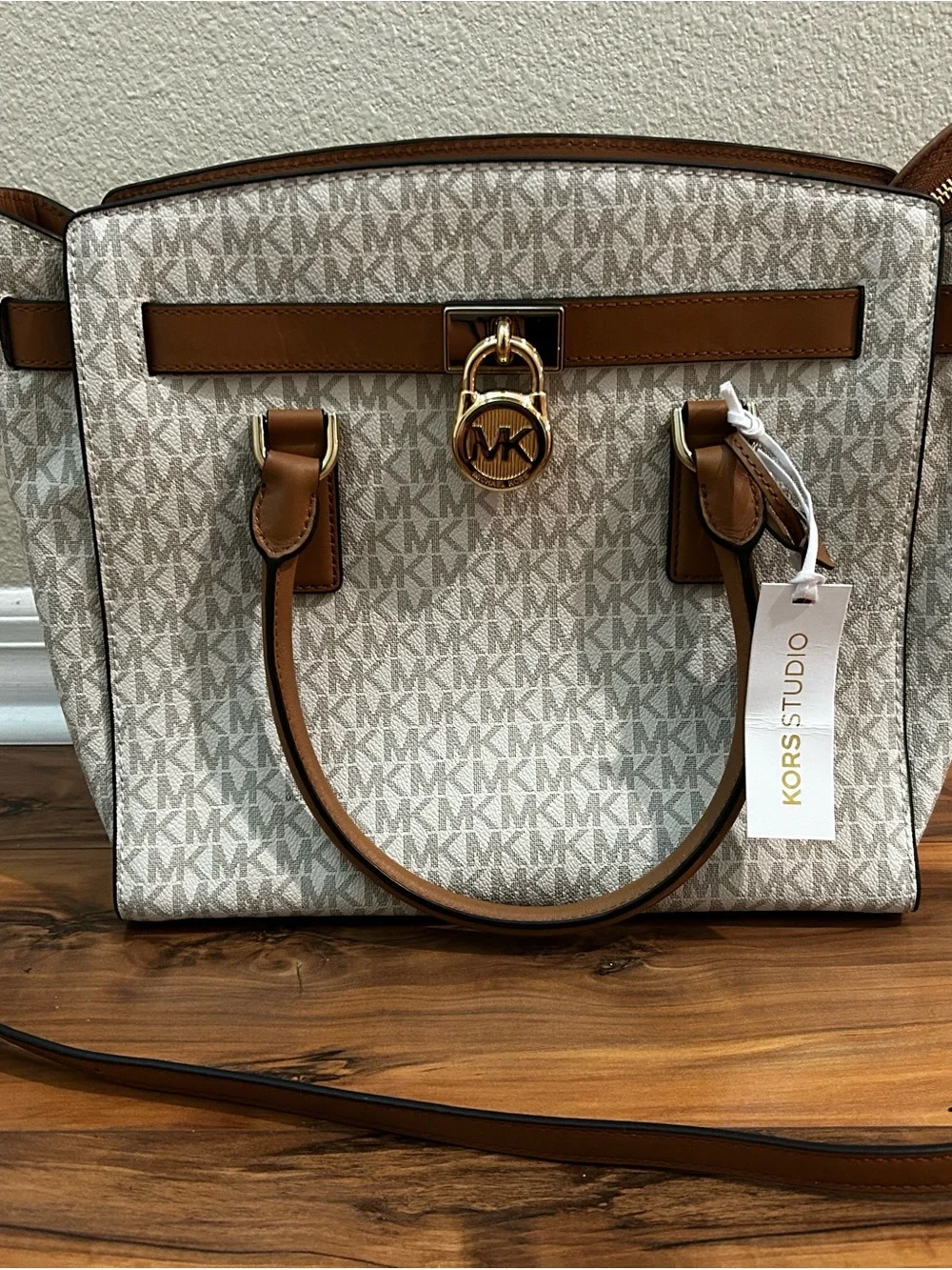 Michael Kors Cream & Brown MK Signature Satchel